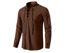 Load image into Gallery viewer, Long Sleeve Lace-Up Shirt Medieval Renaissance Pirate Redish Brown Size 44
