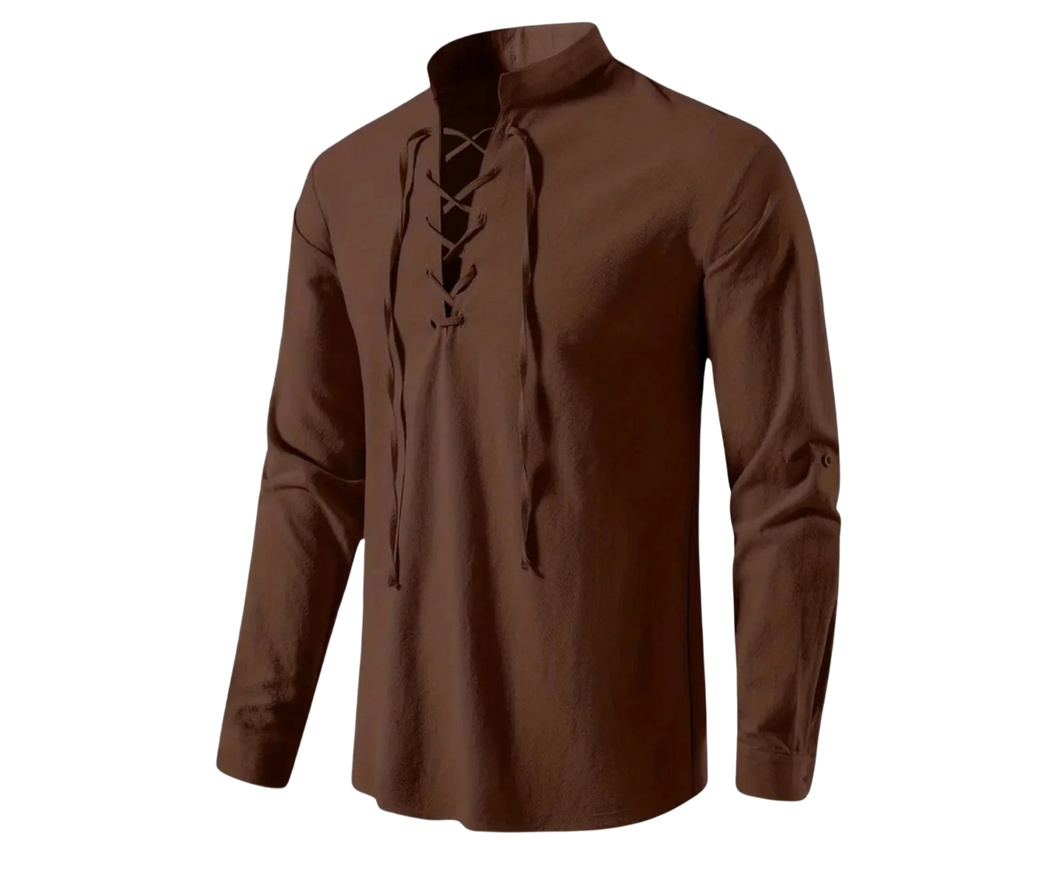 Long Sleeve Lace-Up Shirt Medieval Renaissance Pirate Redish Brown Size 44