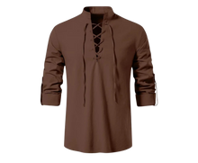 Load image into Gallery viewer, Long Sleeve Lace-Up Shirt Medieval Renaissance Pirate Redish Brown Size 44
