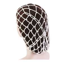 Load image into Gallery viewer, Elegant Beaded Hair Net with Faux Pearls Crochet White Elastic Snood
