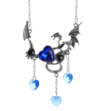 Load image into Gallery viewer, Artificial Blue Gemstone Silver Dragon Necklace Heart Pendant
