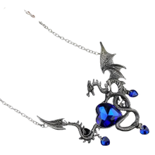 Load image into Gallery viewer, Artificial Blue Gemstone Silver Dragon Necklace Heart Pendant
