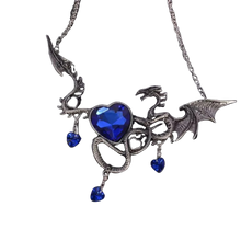 Load image into Gallery viewer, Artificial Blue Gemstone Silver Dragon Necklace Heart Pendant
