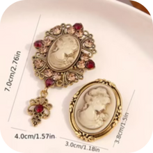 Load image into Gallery viewer, 2pcs Court Style Beauty Head Cameo Brooch Pin Elegant Clothings Decoration Black
