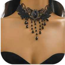 Load image into Gallery viewer, Gothic Multilayer Black Crystal Black Lace Necklace Club Decor Neck Jewelry
