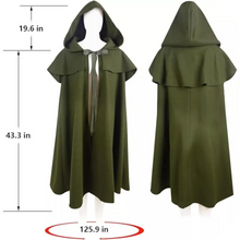 Load image into Gallery viewer, Renaissance Green Hooded Cape Witch Cloak with Hood Medieval Hobbit OSFM
