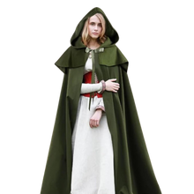 Load image into Gallery viewer, Renaissance Green Hooded Cape Witch Cloak with Hood Medieval Hobbit OSFM
