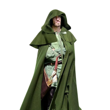 Load image into Gallery viewer, Renaissance Green Hooded Cape Witch Cloak with Hood Medieval Hobbit OSFM
