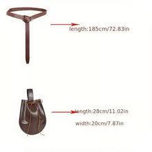 Load image into Gallery viewer, 2pc Medieval Vintage Waistband Money Bag Large Brown Waist Bag Round Buckle Belt
