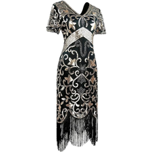 Load image into Gallery viewer, 1920s Sequins Gatsby Cocktail Flapper Dresses Medium Black Silver
