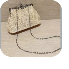 Load image into Gallery viewer, Faux Pearl &amp; Rhinestone Kiss Lock Clutch Bag Floral Handle Metal Chain Crossbody
