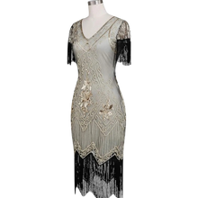 Load image into Gallery viewer, 1920 Gatsby Roaring 20s Dress Flapper Dress with Sleeve M Champagne Gold
