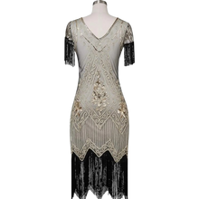 Load image into Gallery viewer, 1920 Gatsby Roaring 20s Dress Flapper Dress with Sleeve M Champagne Gold
