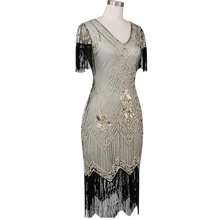 Load image into Gallery viewer, 1920 Gatsby Roaring 20s Dress Flapper Dress with Sleeve M Champagne Gold
