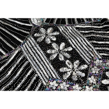 Load image into Gallery viewer, 1920s Sequins Gatsby Cocktail Flapper Dress Black Silver Sm Headband Accs Set
