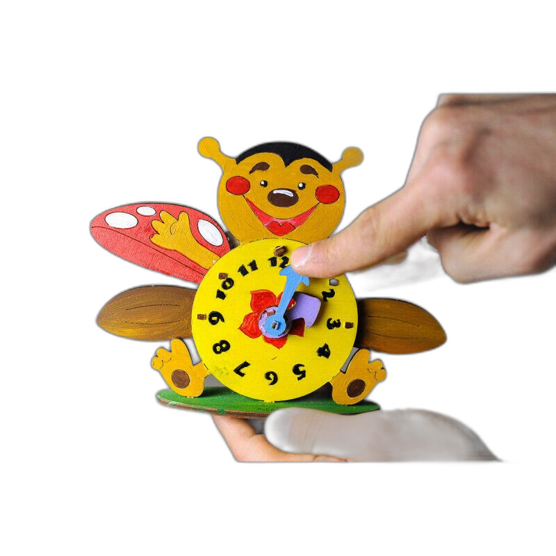 3D Puzzle Kids Clock DIY Mechanical Wooden Puzzle + Bonus Paint