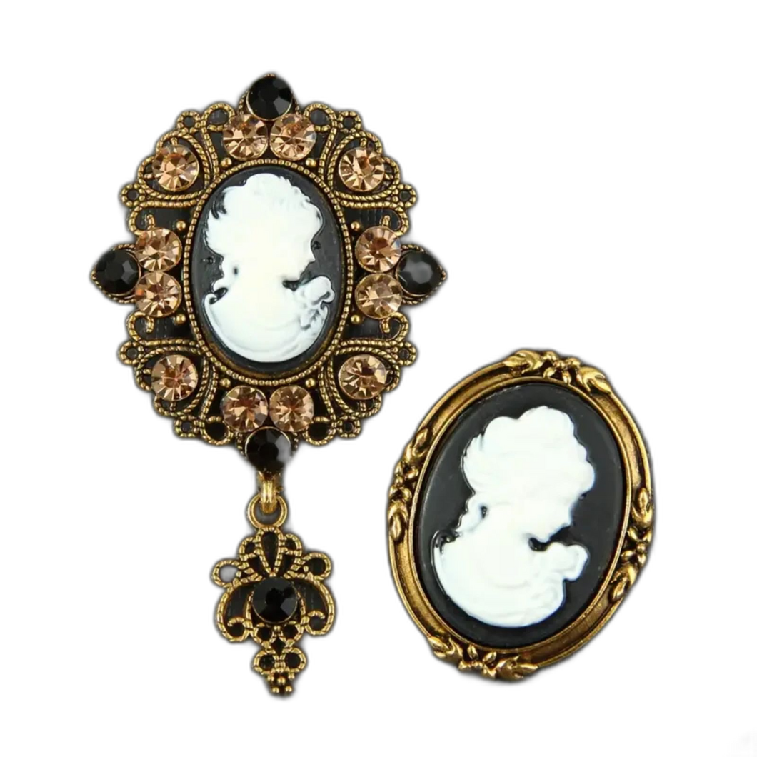 2pcs Court Style Beauty Head Cameo Brooch Pin Elegant Clothings Decoration Black