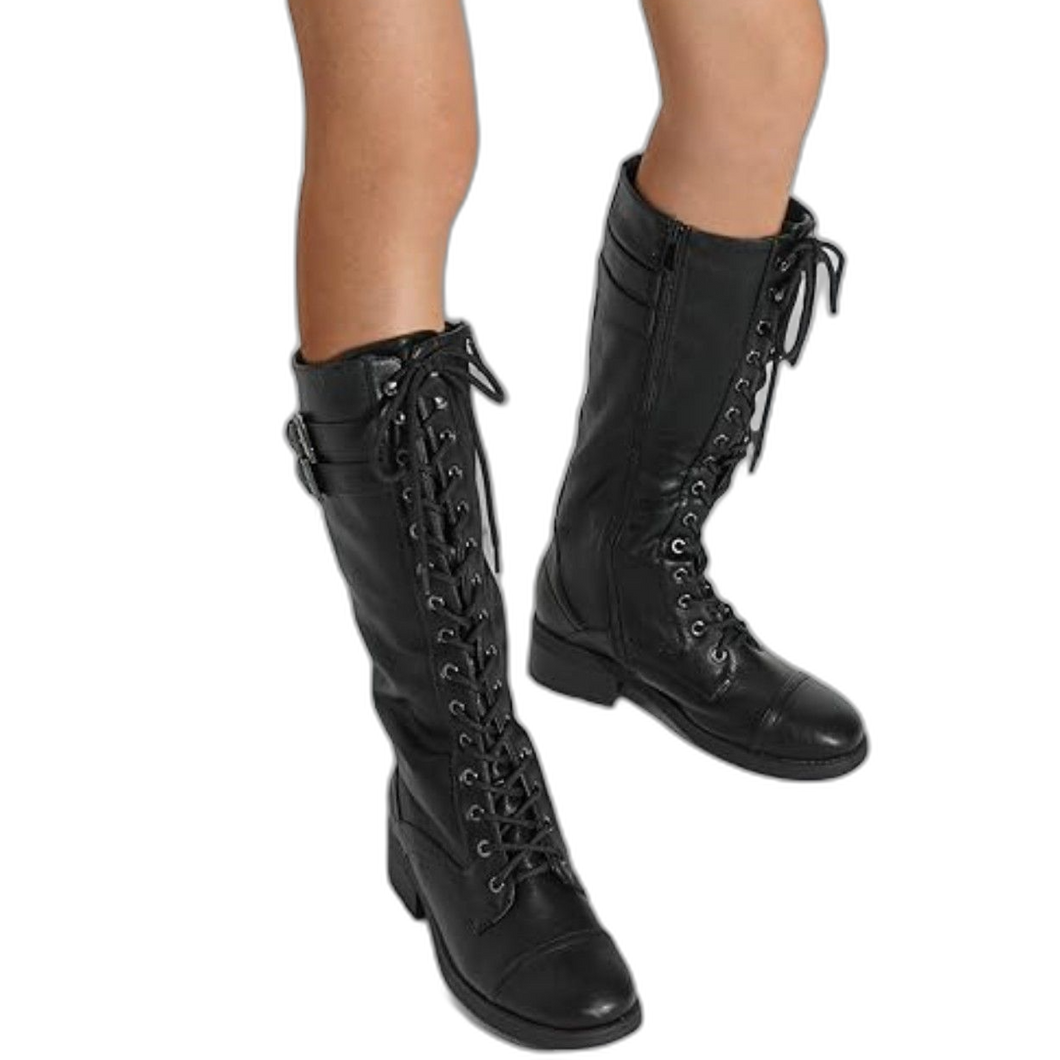 Georgia Black Faux Leather Pu Knee High Riding Combat Boots - 12 M US