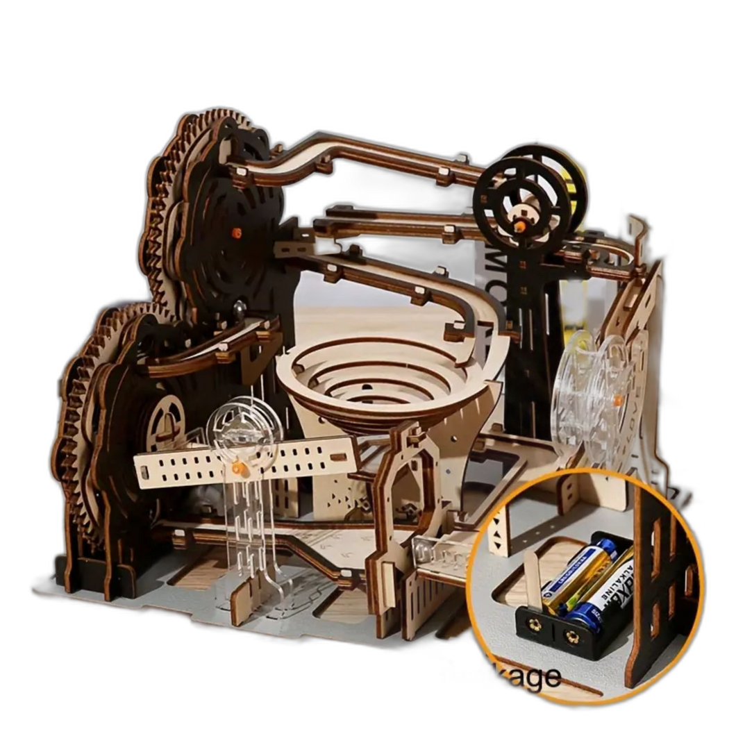 3D Wooden Puzzle Marble Run Set Mechanical Model Kit + Motor Brainteaser Puzzle