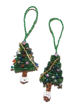 CHRISTMAS TREE SEED BEAD ORNAMENT Hand beaded in Guatemala